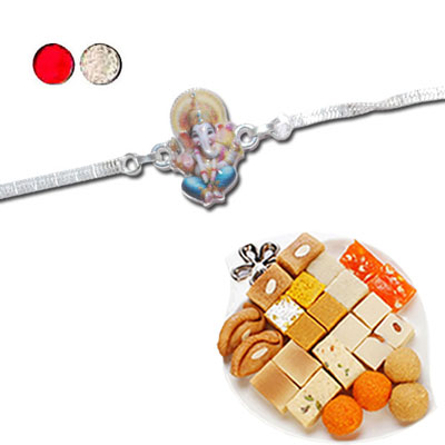 "Rakhi - SIL-6220 A (Single Rakhi), 500gms of Assorted Sweets - Click here to View more details about this Product